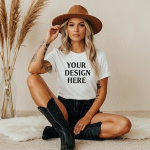 Gildan 5000 Mock up, Trendy Western Mockup, Cowgirl Hat Mock, Cowboy Boots Mockup, Dark Boho Aesthetic, Oversized Edgy Mocks Coastal Cowgirl