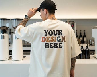 Comfort Colors Back Ivory Mockup Male C1717 Ivory Mock Up C1717 Back Mockup Men Back of Shirt Oversized Tshirt Model Mockup