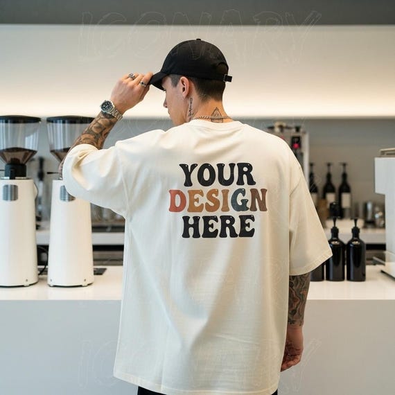 Comfort Colors Back Ivory Mockup Male C1717 Ivory Mock Up C1717 Back Mockup Men Back of Shirt Oversized Tshirt Model Mockup