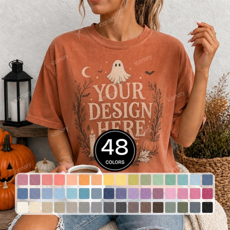 Comfort Colors 1717 Halloween Mockup Bundle, CC1717 T-shirt Bundle, Model Mockups 1717, Halloween Tee Mock, C1717 Shirt Mockups Pepper Ivory