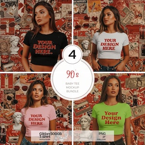 Gildan 5000B Baby Tee Mockup Bundle Womens Trendy Baby Tee Tshirt Mockup Cozy Aesthetic Crop Top Mock Baby Tee Mockup Diverse Model Mockup