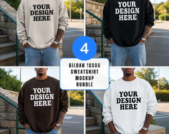 Mens Gildan 18000 Mockup Bundle, Gildan 18000 Model Mockup, Male Sweatshirt Mockup, Print-on-Demand, Gildan Mock 18000 male models Crewneck