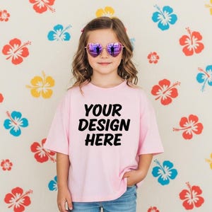 Bella Canvas 3001Y Pink Mockup Kids Tshirt Mock up Youth T-shirt Mock-up BC 3001Y Youth Mocks T-Child T-Shirt Model Mockups