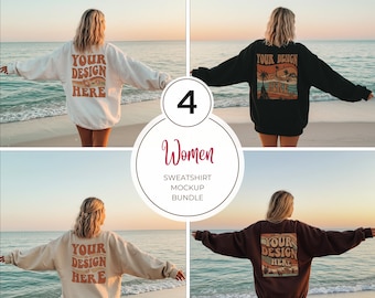 Gildan 18000 Sweatshirt Mockup Bundle From The Back Lifestyle Oversized Gildan Sweater Back Mockup Gildan 18000 Black Sand White Chocolate