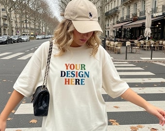 Comfort Colors C1717 Ivory Tshirt Mockup Female Model Boho Ivory Shirt Oversized C1717 Outdoor Mock Women Mockup Lifestyle C1717 Fall Mockup