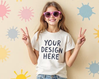 Bella Canvas 3001Y Natural Mockup, Kids Tshirt Mockup, Youth T-shirt Mockup, Bella Canvas Youth Mockup, Trendy Mockup T-shirt Youth Natural