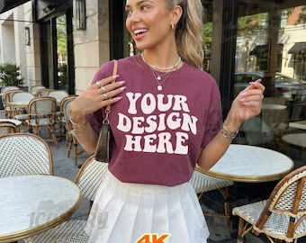 Comfort Colors 1717 BERRY Color Tshirt Mockup, CC1717 Oversized Mockup, Trendy Berry Purple 1717 Shirt Mockup Crewneck 1717 Shirt Mockup POD