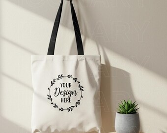 Tote bag mockup, Black Handle Tote Mockup, Blank Tote Bag, Tote Bag (AOP) JPG image, Digital Download