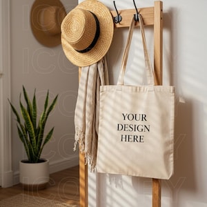 Mockup di borsa tote in tela, Mockup di borsa tote con stampa a sublimazione, Mockup di borsa della spesa in tela di cotone, Liberty Bags Tote OAD113, Mockup di borsa tote naturale