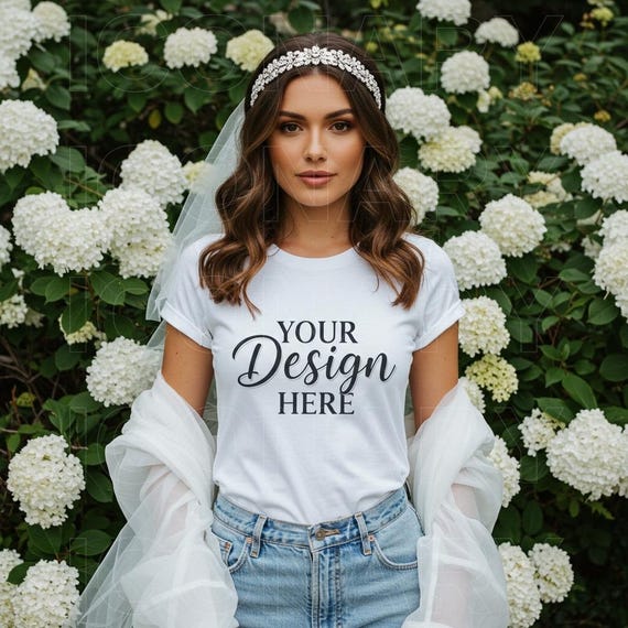 Bridal White T-shirt Mockup 3001c, Bride Mockup, bride Mockup, white shirt mockup, female model mockup, wedding shirt mockup, bride