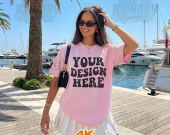 Blossom Comfort Colors C1717 Blossom TShirt Mockup, Summer C1717 Blossom Shirt Mock-up, Blossom Tee Mockups, Trendy Woman's T-Shirt Mockup