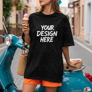 Black C1717 Mockup Comfort Colors T-shirt Mockup Summer Mocks Model Mockup C1717 Shirt Mock Black Comfort Colors Mockup Mediterranean Mockup