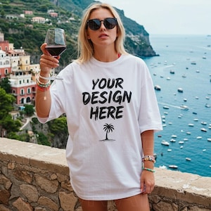 Summer Comfort Colors C1717 White TShirt Mockup, Beach C1717 White Shirt Mock-up, White Tee Mockups, Trendy Woman&#39;s T-Shirt Mockup Aesthetic