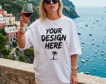 Summer Comfort Colors C1717 White TShirt Mockup, Beach C1717 White Shirt Mock-up, White Tee Mockups, Trendy Woman's T-Shirt Mockup Aesthetic