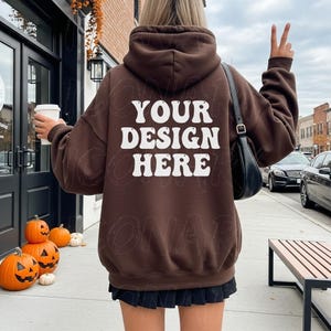 Halloween Gildan 18500 Dark Chocolate Back Mockup Trendy Hoodie Mockup Outdoor Mockup Hooded Sweatshirt Mockup Dark Chocolate Fall Mockup