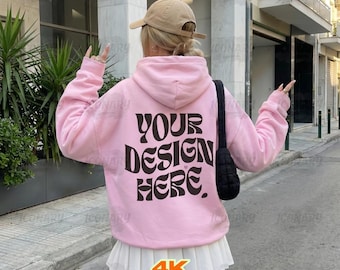 Gildan 18500 Hoodie Mockup, Hoodie Back Mockup, Light Pink Gildan 18500 Mockup, Gildan 18500 Back View, Gildan 18500 Back, Streetwear Mockup