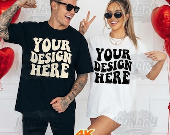 Couple Black White Comfort Colors C1717 Mockup For Valentine's Day, Unisex T-shirt Mock Up, Couple C1717 mockup, Man Woman T-Shirt Mockup