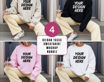 Gildan 18000 Mockup Bundle, Gildan 18000 Sweater Mockup, Model Mockup, Street Style Mockup Sweatshirt Crewneck Mockup Bundle Print On Demand
