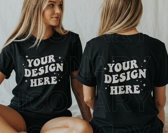 Front and Back Comfort Colors Black Mockup, Backside Mockup, Front Back Mockup, C1717 Black T Shirt Mock Up, Oversized Mockup, Model Mock Up
