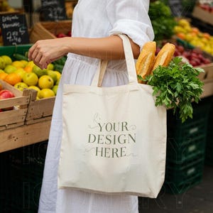 Tote Bag Mockup, Natural High Quality Lifestyle Shopping Bag Mock-up, Aesthetic Boho Style Model Mock, Blank Tote Bag, Cotton Beige Liberty