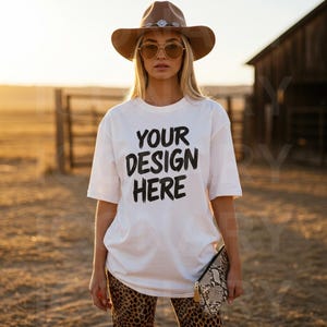 Cowgirl Comfort Colors 1717 White TShirt Mockup, C1717 White T-Shirt Mock-up, CC1717 White Shirt Mock, Trendy Lifestyle Tee Mocks Western