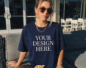 Navy Bella Canvas 3001 Model Mockup, T-Shirt Mockup, 3001 Bella Canvas, Blaues Shirt Mockup Modell Mockup, Bella Canvas T-Shirt Navy Shirt