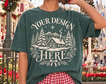 Blue Spruce Comfort Colors C1717 Winter Mockup, C1717 T-Shirt Christmas Mockup