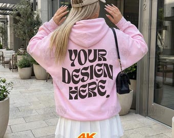 Gildan 18500 Hoodie Mockup, Hoodie Back Mockup, Light Pink Gildan 18500 Mockup, Gildan 18500 Back View, Gildan 18500 Back, Streetwear Mockup
