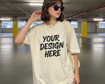 Comfort Colors 1717 Mockup Ivory, Ivory Comfort Colors Mockup, Female Model Mockup, Print on Demand Tshirt Mockup, C1717 Mockup, Cute Mockup