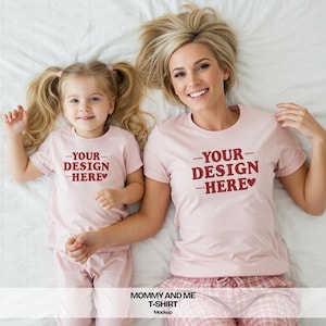 Mommy and Me Shirt Mockup | Bella Canvas 3001 Mockup Pink | 3001T Toddler T shirt Mockup Pink | Matching Outfits Mockup Mama Mini Mocks 3001