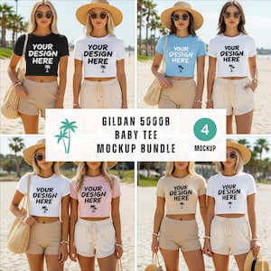 Gildan 5000B Baby Tee Mockup Bundle | Summer Trendy Baby Tee Tshirt Mockup Cozy Bachelorette Crop Top Mock Baby Tee Mockup Model Mockup Y2K