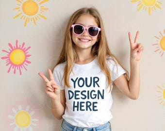 Bella Canvas 3001Y White Mockup Kids Tshirt Mock up Youth T-shirt Mock-up BC 3001Y Youth Mocks T-Child T-Shirt Model Mockups