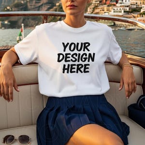 Summer Comfort Colors C1717 White TShirt Mockup, Beach C1717 White Shirt Mock-up, White Tee Mockups, Trendy Woman&#39;s T-Shirt Mockup Aesthetic