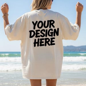 Comfort Colors Back Mockup Ivory Mockup Summer C1717 Back Ivory Mockup Oversized Print on Back Tshirt Ivory Model Mockup Ivory Back Beach