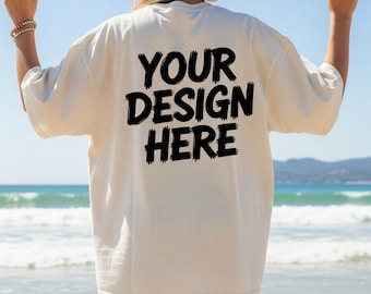 Comfort Colors Back Mockup Ivory Mockup Summer C1717 Back Ivory Mockup Oversized Print on Back Tshirt Ivory Model Mockup Ivory Back Beach
