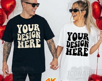 Couple Black White Comfort Colors C1717 Mockup For Valentine's Day, Unisex T-shirt Mock Up, Couple C1717 mockup, Man Woman T-Shirt Mockup