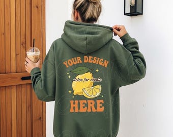 Gildan 18500 Outdoor Mockup | Military Green 18500 Model | Back of 18500 Mockup | 18500 Back Model | Hoodie Mockup | Hoodie Model Outdoor