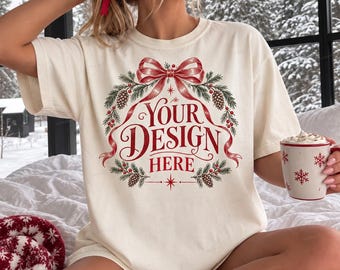 Ivory Comfort Colors C1717 Christmas T-Shirt Mockup (Digital Download)