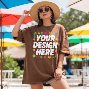 Espresso Comfort Colors 1717 TShirt Mockup, C1717 Espresso Shirt Mock-up, Trendy Boho Summer Woman Brown Tee Mockup, POD Tee Mockup Stylish