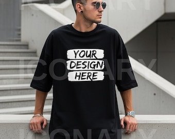 Comfort Colors C1717 Manmodell Mockup Svart Färg, Comfort Colors 1717 T-shirt Mockup, Estetisk Mockup, Herr Mockup Nedladdning, 1717 Mockup Fil