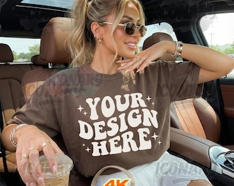 Comfort Colors C1717 Espresso Oversized T Shirt Mockup - Trendy C1717 Mockup - Lifestyle Mockup- Retro Mockup - Aesthetic Car Mockup C1717