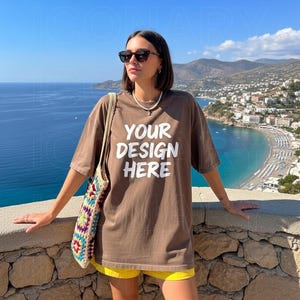 Espresso Comfort Colors 1717 TShirt Mockup, C1717 Espresso Shirt Mock-up, Trendy Boho Summer Woman Brown Tee Mockup, POD Tee Mockup Stylish