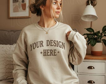 Gildan 18000 Mockup | Gildan Sand Sweatshirt Mockup | Sweatshirt Model Mockup | Gildan Sand | 18000 Sand | Gildan 18000 Sand Crewneck Mockup