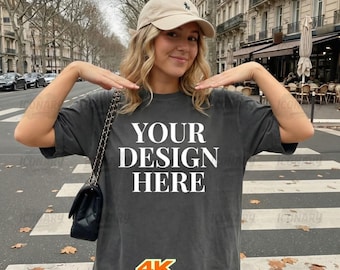 Comfort Colors 1717 Pepper Tshirt Mockup, C1717 Pepper Shirt Mockup, Model Mockup, Pepper T-shirt Mockup, Oversized Grey T-shirt Mock-up