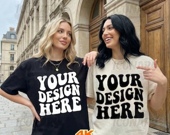 Paar comfortkleuren C1717 Ivoorzwart mockup C1717 Stelmockup C1717 Mockup Bach Mockup Shirt Cottagecore Wine House-mockup Groepsmodel