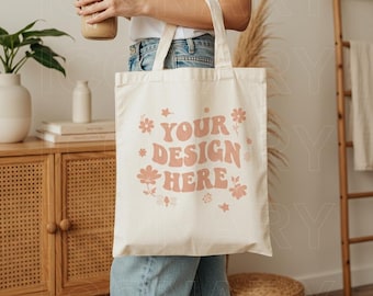 Tote Bag Mockup - Canvas Tote Bag mockup - Cotton Canvas Bag Mockup Digital Download - Model Tote bag mock, Print On Demand Mock, Bag Mock