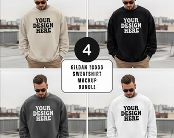 Mens Gildan 18000 Mockup Bundle, Gildan 18000 Model Mockup, Male Sweatshirt Mockup, Print-on-Demand, Gildan Mock 18000 male models Crewneck