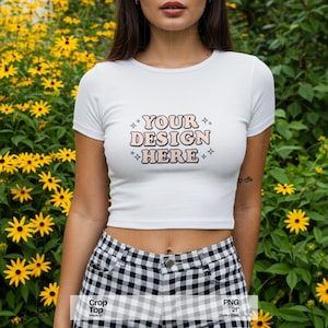 Gildan 5000B Trendy Baby Tee Mockup Womens Fitted White Baby Tee Tshirt Mock-up Trendy Crop Top Baby Tee Mock up Model Aesthetic Mocks