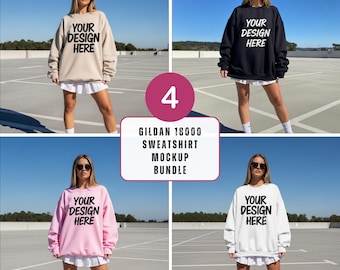 Gildan 18000 Mockup Bundle, Gildan 18000 Sweater Mockup, Model Mockup, Street Style Mockup Sweatshirt Crewneck Mockup Bundle Print On Demand