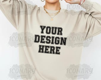 Gildan 18000 Sand Sweatshirt Mockup, Sweater Mockup, Crewneck Mockup, Neutral Sand Hoodie Mock, Gildan 18000 Sand Tee Casual Sand Sweatshirt